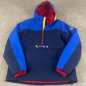 Vintage Lands End Squall Jacket Mens Medium 1/2 Zip 90s Colorblock Nautical